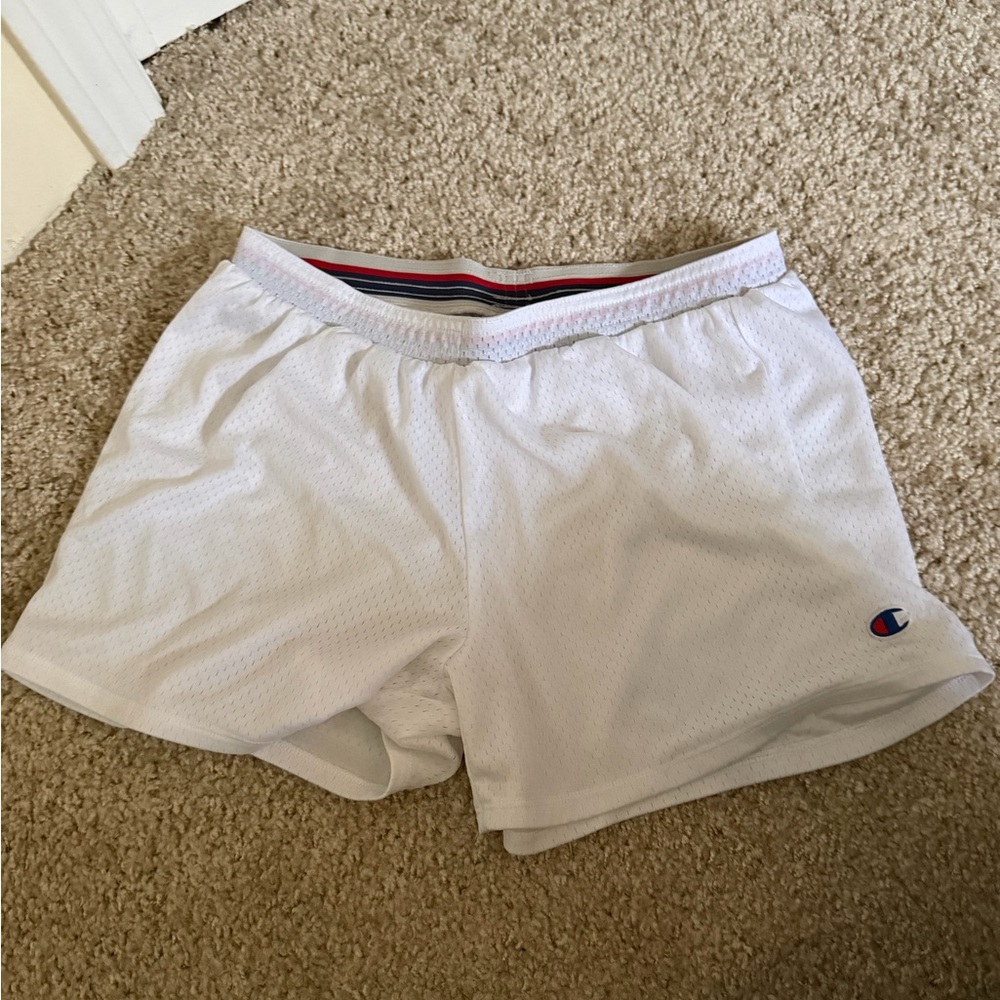 Champion White Mesh Athletic Shorts with Red and Navy Waistband